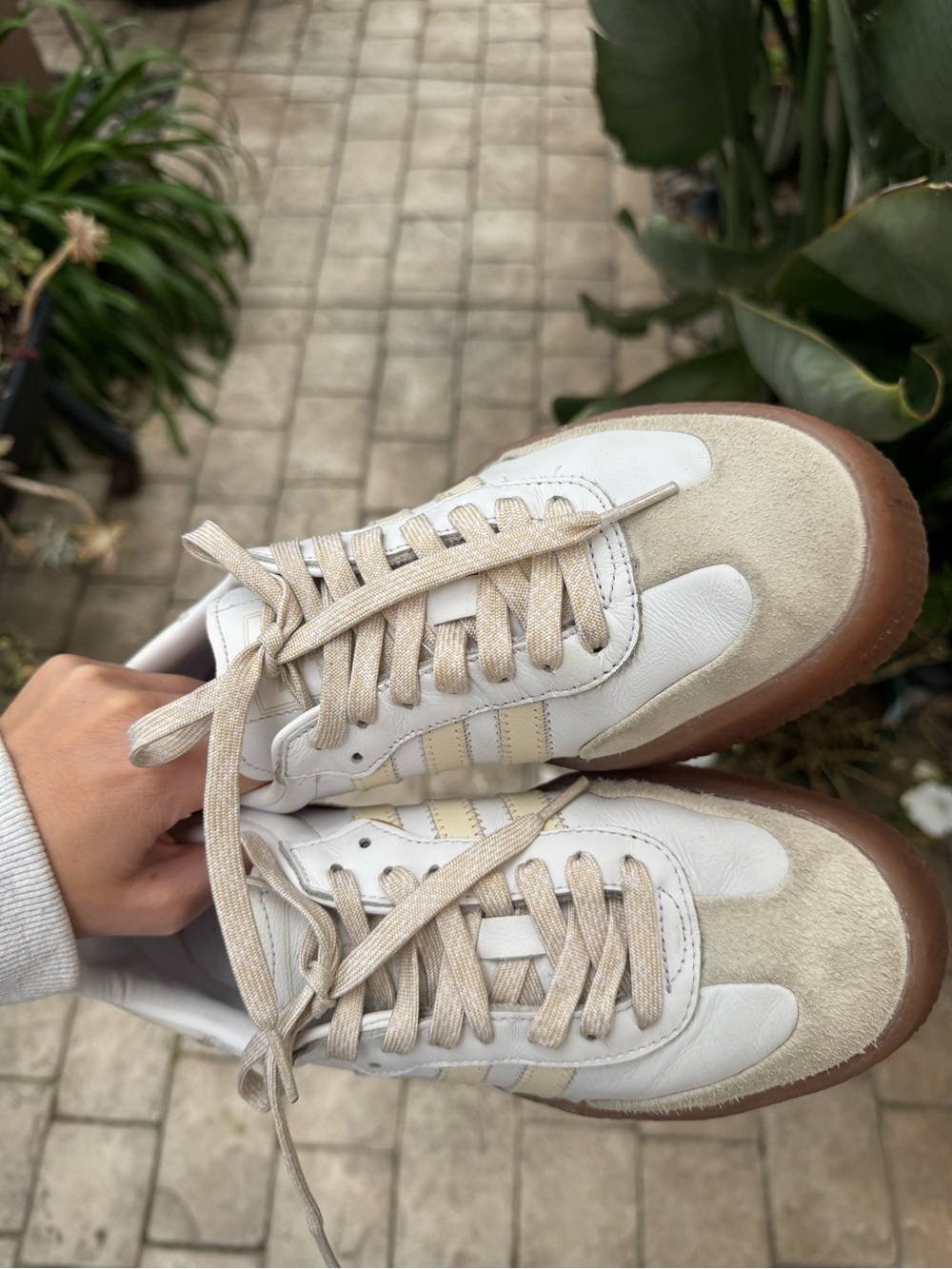 Adidas Sambae Platform Sneaker with White Upper and Cream Stripes, Gum Sole - Picture 6 of 6
